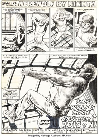 Donald David (Don) Perlin : Don Perlin and Vince Coletta Werewolf by Night #10 Story Page 1 Original Art (Marvel, 1974)