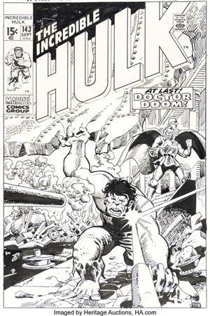 Herb William (Herbert) Trimpe : Herb Trimpe The Incredible Hulk #143 Cover Dr. Doom Original Art (Marvel, 1971)