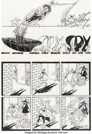 Antonio Prohias : Antonio Prohias MAD #109 'Spy vs. Spy' Complete 1-Page Story Original Art (EC, 1967)