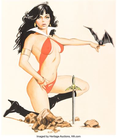 Jim Silke : Jim Silke - Vampirella Pin-Up Painting Original Art (2000)