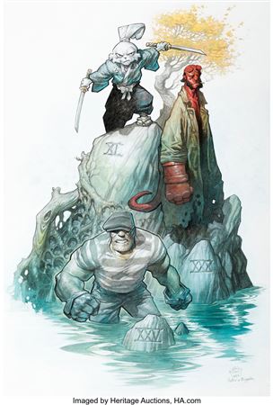 Eric Powell : Eric Powell, Stan Sakai, and Mike Mignola The Goon, Hellboy, and Usagi Yojimbo Anniversary Print Painting Original Art (Dark Horse, 2024)