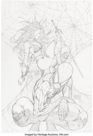 Michael Turner : Michael Turner Spider-Man / Red Sonja #2 Variant Cover Original Art (Marvel/Dynamite, 2007)