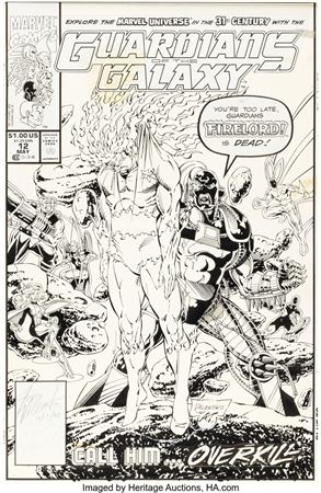 Jim Valentino : Jim Valentino and Art Thibert Guardians of the Galaxy #12 Cover Original Art (Marvel, 1991)