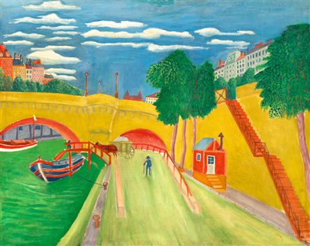 Gyula Czimra : Paris, Bank of Seine with Pont Neuf, 1930s