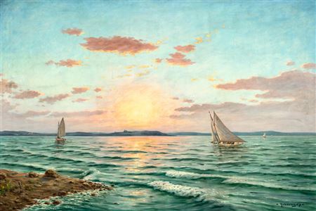 Markus Rubovics : Golden Hour at Lake Balaton (Sunset at Lake Balaton with Tihany in the Background)