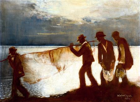 Gyula Halvax : Evening Fishing on Lake Balaton (Full Moon), 1934