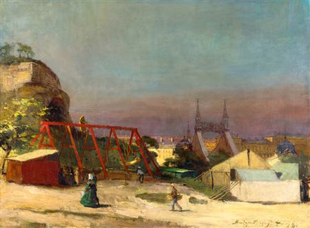 Gyula Hary : Side-Show on Gellért Hill with the Liberty Bridge in the Background, 1909