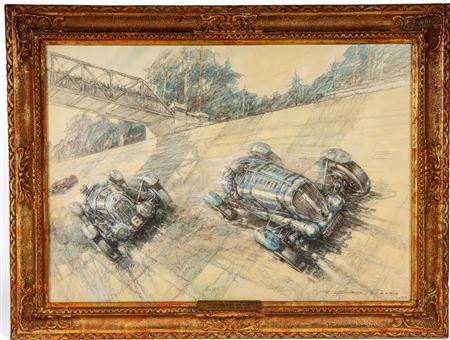 Frederick Gordon Crosby : 1939 Brooklands Whitsun Meeting Painting