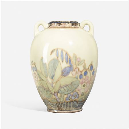 Lorinda Epply : Large Decorated Porcelain vase with Art Deco flowers