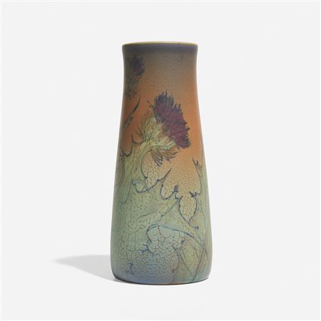 Elizabeth Lisbeth Lincoln : Double Vellum/Decorated Mat vase with thistles