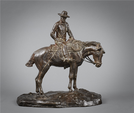 Charles Marion Russell (1864-1926), The Horse Wrangler, c. 1929-1935 (modeled 1924) Bronze, 13.5 x 7.75 x 13.13 inches, Sold.