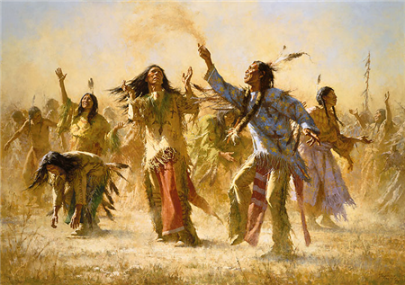 Hope Springs Eternal - The Ghost Dance by Howard Terpning.  Anniversary Museum Edition on Canvas.  Dimensions: 39 x 56