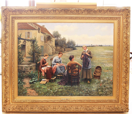 DANIEL RIDGWAY KNIGHT (1839-1924)
THE SEWING CIRCLE
signed 'Ridgeway Knight Paris' (lower right)
oil on canvas
35 x 46 in.(88.9 x 116.8 cm.)
Provenance:
Rehs Galleries, Inc.,New York City,1991
Private Collection, Long Island, New York,1991