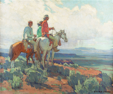 Edgar Alwin Payne (1883–1947), Navajo Scouting Party, oil on canvas, 28 x 34 in, SOLD: $304,200