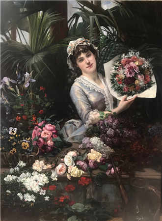 Christian Roullier (French, 1845 - 1926)
A Beautiful Woman Arranging a Bouquet of Flowers
57 x 42 inches
Oil on canvas