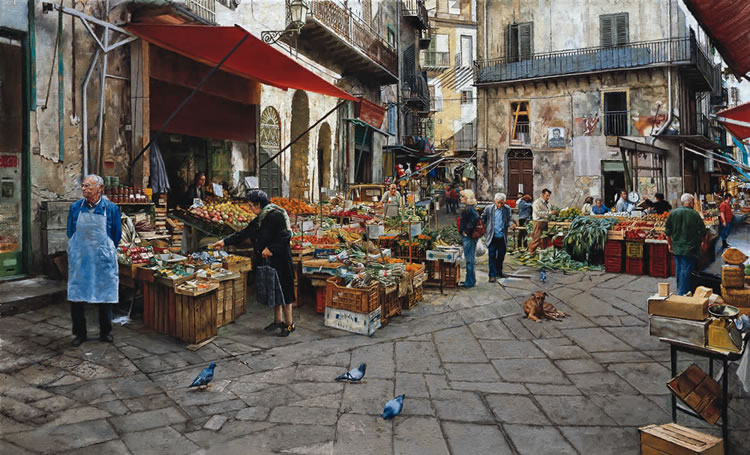 Clark Hulings : La Vucciria Market, Palermo