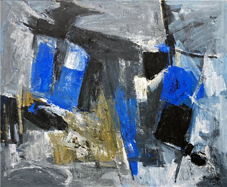 Constantine Pougialis (Am. 1894-1985)
Untitled (Abstraction)
Oil on canvas, in original frame, 1967
34” x 42”  (Framed: 35 1/2” x 43 1/2”)
Signed and dated C. Pougialis 67, lower right