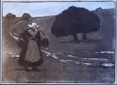 Clara D. Davidson (American, 1874 - 1972) Country Walk (Breton Woman in Landscape) 1890s/early 1900s