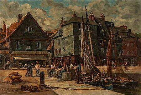 Léon Leclerc : The rest of the fishermen at the port of Honfleur