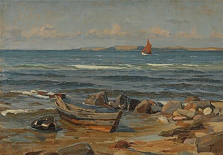 Albert Kongsbak : A beach near Dragsholm, in the distance the island of Nekselø.