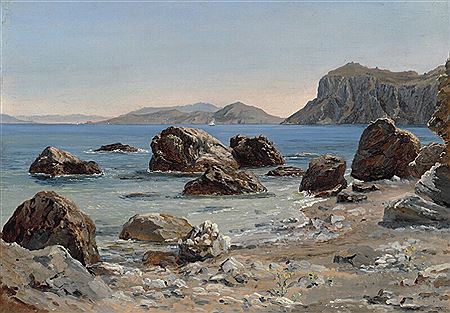 Thorald Laessoe : Costal scene with large cliffs, Capri