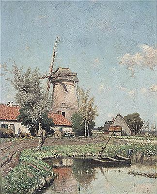 Isidore Meyers : Kempen landscape with farmers working at old mill