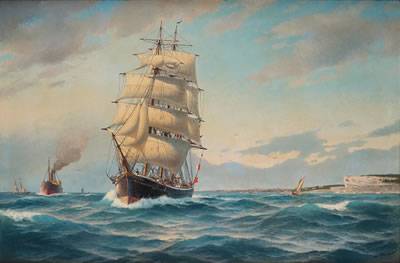 Jacob Hagg : ”Svenskt barkskepp utanför Visby” (A Swedish barque off the coast of Visby)