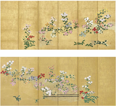 Kano Tsunenobu : Chrysanthemums Blooming in a Garden