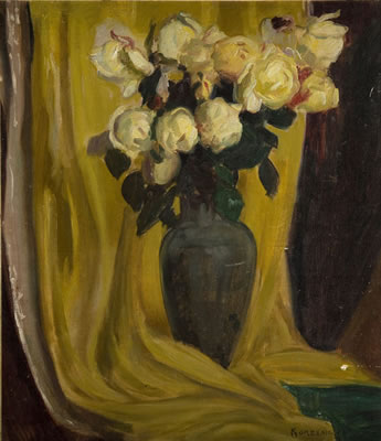 Stanislaus Korzeniewski : Flowers on a yellow drapery