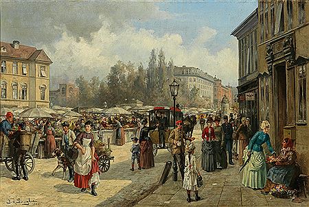 Franz Persoglia : A View of Naschmarkt in Vienna