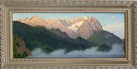 August Wilhelm Dieffenbacher : The Zugspitze at sunset