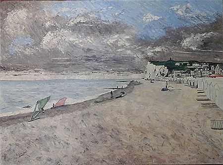 Edouard Dosiere : 'Plage de Mers les Bains sous l'orage (Seine maritime) France'