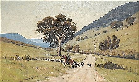 Dudley Parker : Herding Sheep at Goobarragandra