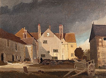 Charles Knight : Figures outside farm buildings