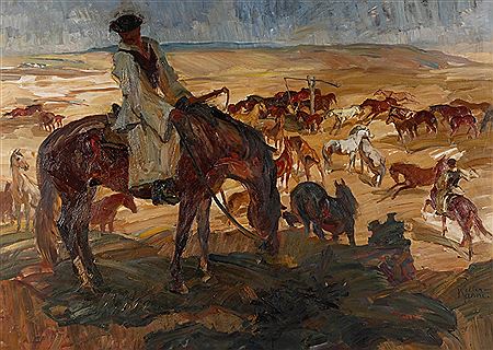 Josef Waldemar Keller-Kuhne : RIDER IN THE PUSZTA