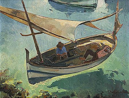 Tito Cittadini Podesta : Two fishermen in a boat on the sea