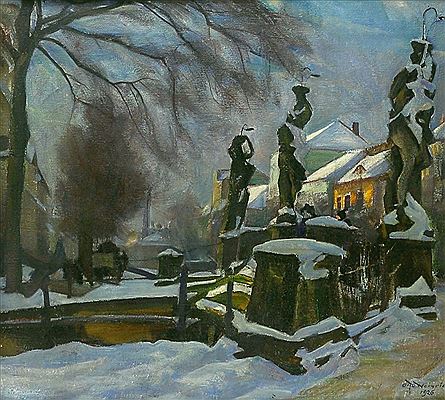 Otto Heinrich : Die alte Inselbrücke in Potsdam im Winter