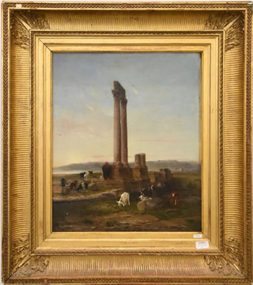 Jules Edouard Magy : “Shepherd and herd at the foot of the ruins of Timgad”