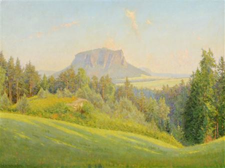 Hermann Theodor Droop : Sächsische Schweiz – Blick auf den Lilienstein in der Abendsonne