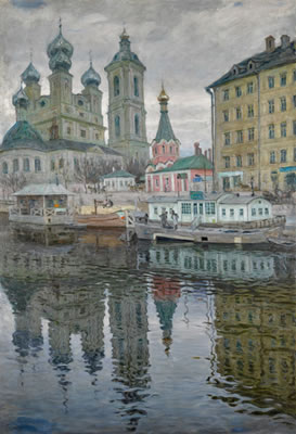 Arnold Lakhovsky : View of Vasilievsky Island with the Church of the Annunciation