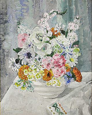 Gertrude Bodinnar Harvey : A still life of a vase of summer flowers