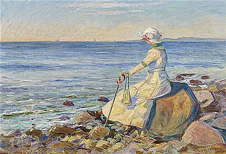 Carl Hornung-Jensen : Ella, the Wife of the Artist, on a Beach in Hornbaek