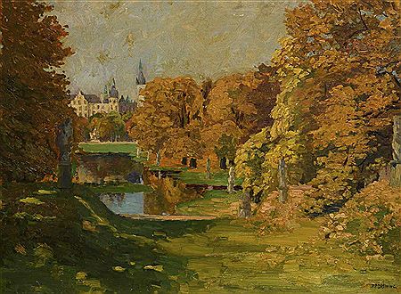 Peter Paul Draewing : Park mit Schloss im Herbst