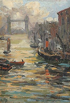 Herbert Ivan Babbage : A view of the Thames with Tower Bridge