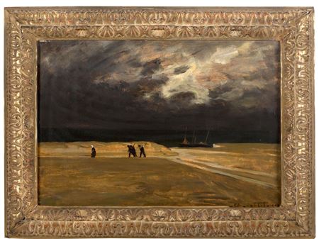 Charles Cottet : Pêcheurs fuyant l'orage, 1900