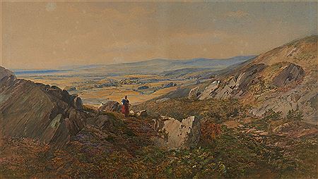 James Fahey : Landscape of mountain plains with a peasant woman