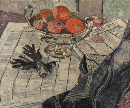 Rudolph Sauter : Still life of fruit in silver bowl