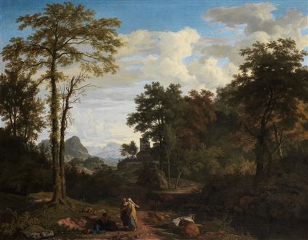 Johannes Glauber : A landscape with figures before a fortified town