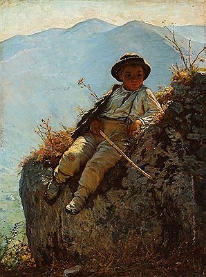 Emil Carl Lund : “Faarehyrden hviler sig”. The shepherd having a rest