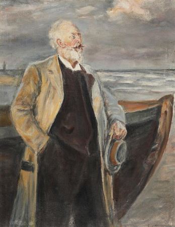 Syrak Hansen : Holger Drachmann standing by a boat